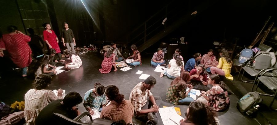 Students of Presidency University seen at the Black Box Theatre prior to the public showcasing. (Photo Courtesy: Vikramjit Sardar)