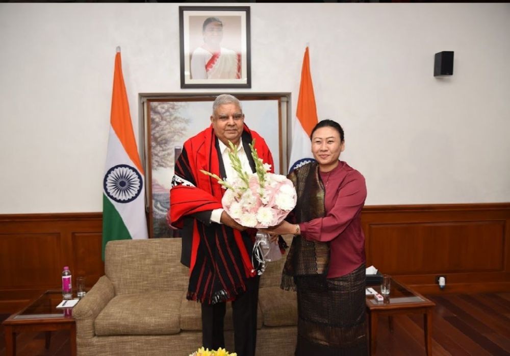 Nagaland MP Phangnon Koanyak with Vice-President of India and Chairman of the Rajya Sabha, Jagdeep Dhankhar.