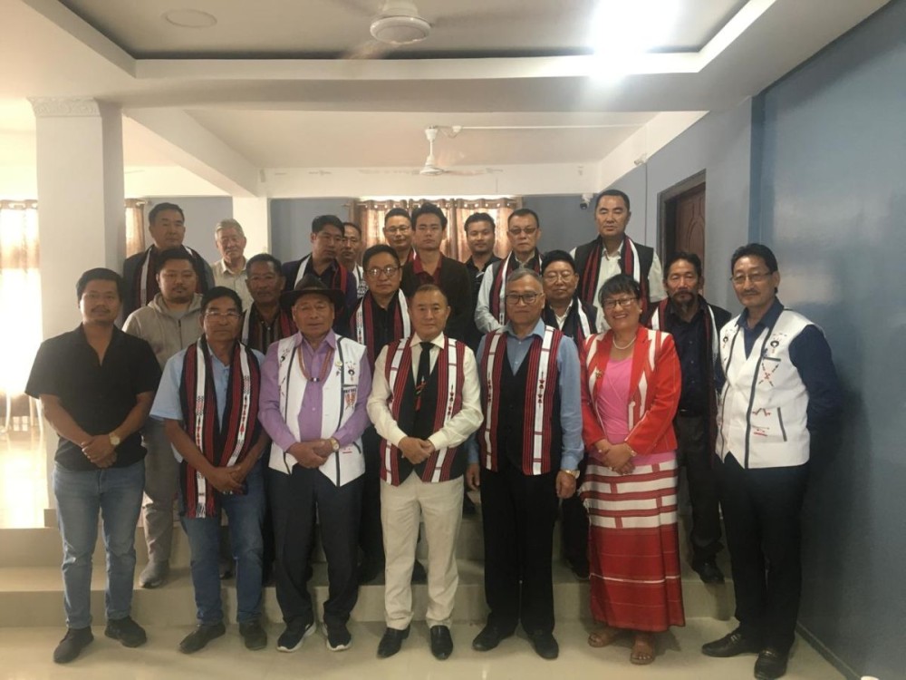 Pele Khezhie and others during the inauguration of NCSU Tseminyu district unit office on May 9.