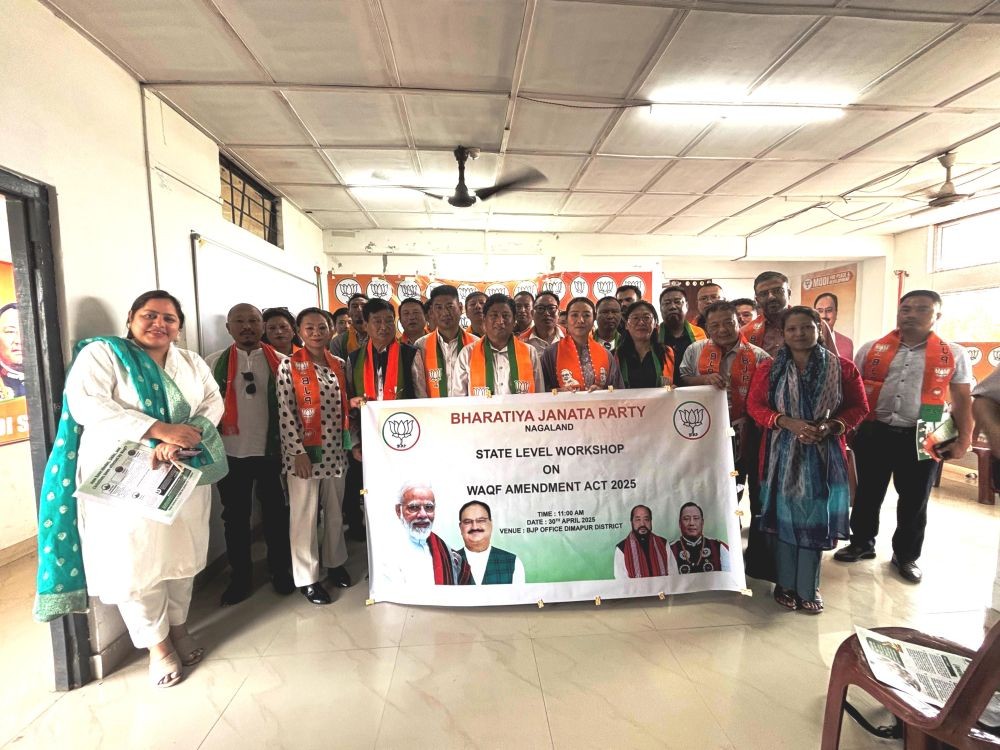 Members of the Bharatiya Janata Party Nagaland State unit pose for lens after a state-level workshop on the Waqf Amendment Act 2025 in Dimapur on April 30. (Photo Courtesy: a state-level workshop on the Waqf Amendment Act 2025 at the BJP Dimapur District Office on April 30)