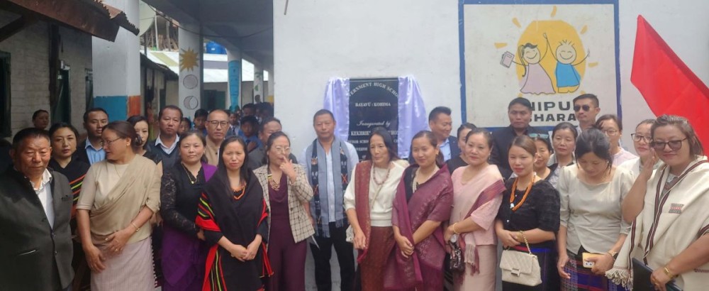 Dr Kekhrielhoulie Yhome and others during the inauguration of the newly upgraded Govt High School Bayavü on May 7. (Morung Photo)