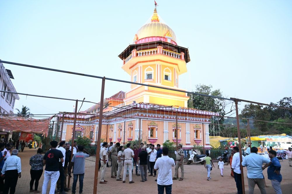 Investigating officers at the Sree Lairai Devi temple, where a stampede during the annual Lairai Feast claimed six lives and injured dozens in the early hours of Saturday, May 3, 2025. (Photo: IANS)