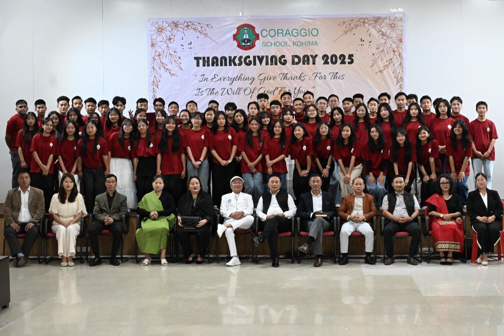 Dignitaries and other with successful students during annual Thanksgiving Day of Coraggio School Kohima on May 3.