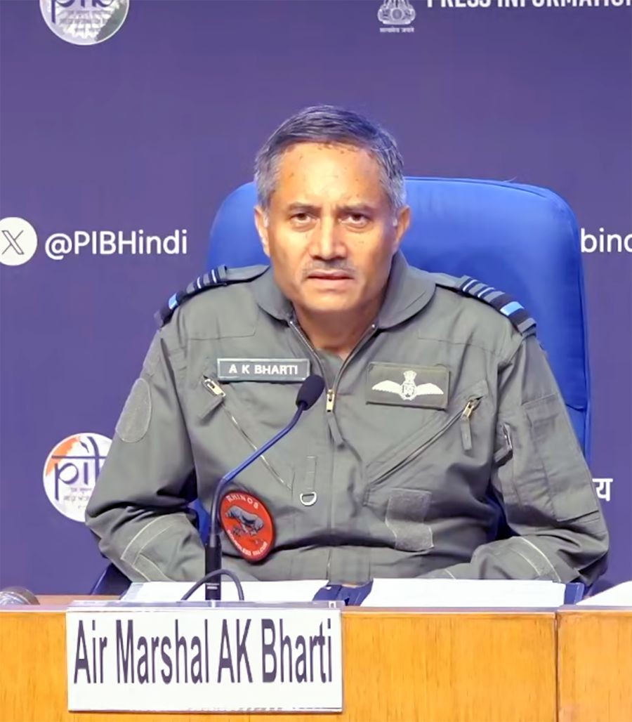 Air Marshal AK Bharti during a press briefing on 'Operation Sindoor' in New Delhi, Sunday, May 11, 2025. (Photo: IANS/Video Grab)