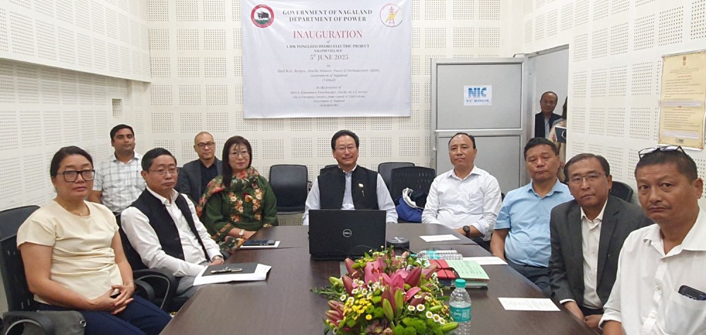 KG Kenye and others during virtual inauguration of 1 MW Ponglefo Small Hydro Electric Project located at Salomi village, Kiphire district on June 5. (Morung Photo)
