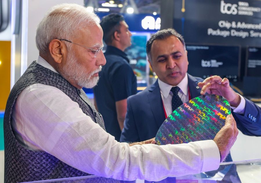 Prime Minister Narendra Modi visits the exhibition at SEMICON India 2024 in Greater Noida on Wednesday, September 11, 2024. (IANS File Photo)