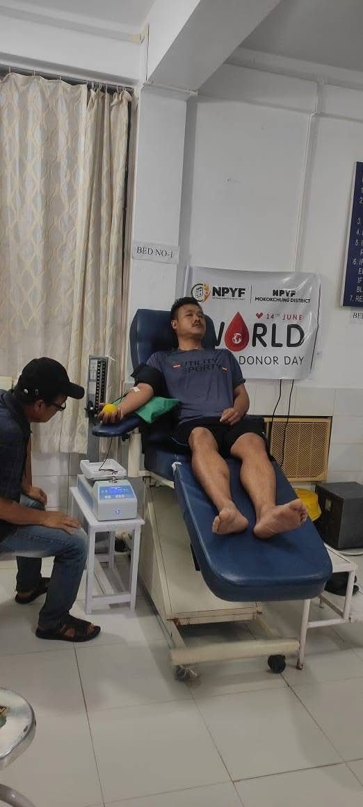 Members of the NPYF during the voluntary blood donation programme organised at the District Hospitals of Dimapur and Mokokchung on June 14. (Photo Courtesy: NPYF)