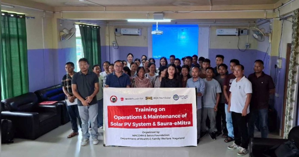 District officials with health staff during the Solar PV and Saura e-Mitra training programme in Mon.