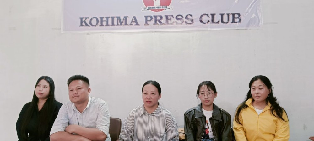 Er. Meshenlo Kath, CTAN Convenor (2nd from L), Dr. Videkhono Yhokha, Member, Core Committee, NNQF (M) along with other members seen during the press conference at the Kohima Press Club Office on June 6.