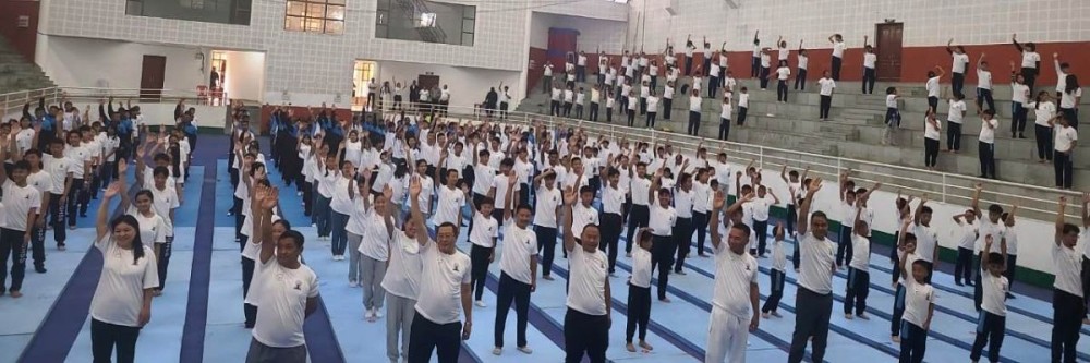 Paiwang Konyak, Keoshu Yimkhiung and others joins International Day of Yoga at Indira Gandhi Stadium Kohima on June 21. (Morung Photo)