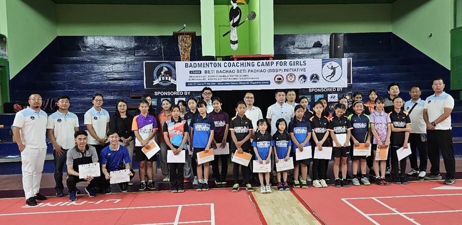 Officials and participants during the concluding programme of the badminton coaching camp for girls under Beti Bachao Beti Padhao initiative held in Kohima on July 7.