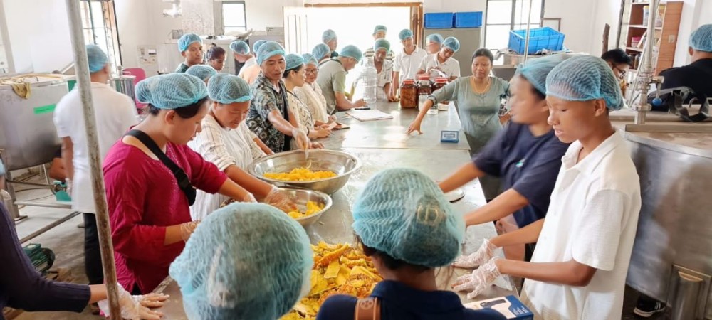 Participants and trainers during the hands-on training on value addition of pineapple conducted at ICAR-KVK Dimapur.