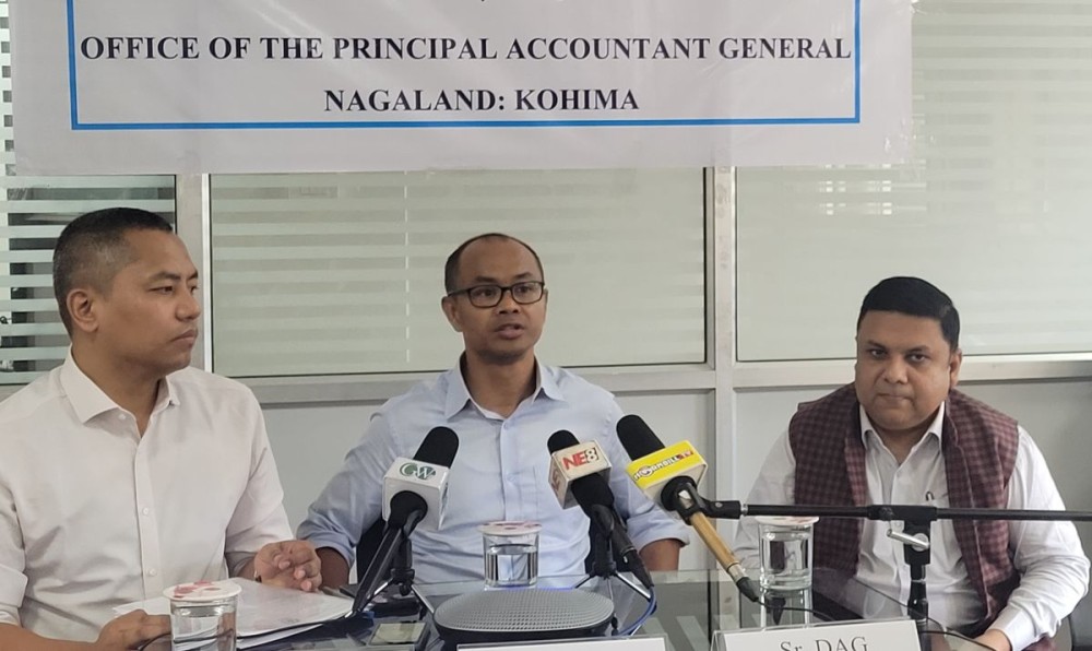 Frederick Syiemlieh, Kahoto J. Yepthomi and Azhar Jamal at the press conference in Kohima on July 4. (Morung Photo)