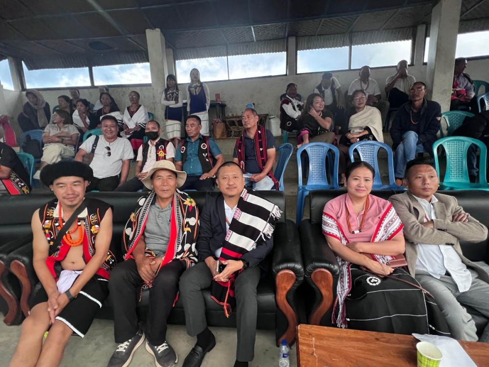 Festival Guest, Tito K Yeptho, President of Dimapur District Auto Drivers’ Union (R) and his wife, President, Western Sumi Youth Front, Atokiho Sema (M), NSF President, Medovi Rhi  (L), Chairman, Zhavame Village Council, Zao Krocha (2nd from L) seen during Laoni Festival at Zhavame.