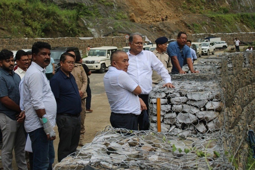 Advisor for New & Renewable Energy, NSDMA, Z Nyusietho Nyuthe with Chief Secretary, Dr J Alam, IAS and officials during the inspection of Landslides affected areas at Piphema-Tsiepama Boundary and Kukidolong area, Medziphema, Chumoukedima on July 9. (DIPR Photo)