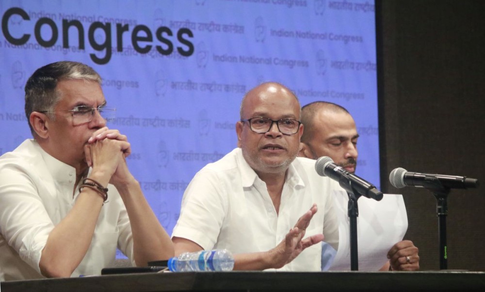 Bihar PCC President Rajesh Ram addresses a press conference at the AICC headquarters in New Delhi, Thursday, July 3, 2025. AICC Media & Publicity Chairman Pawan Khera and AICC Bihar In-charge Krishna Allavaru also present. (Photo: IANS/Qamar Sibtain)