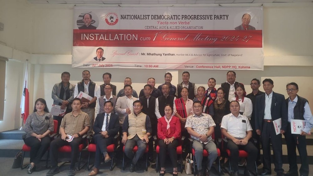 Mhathung Yanthan with Y Vikheho Swu and others during Installation ceremony-cum-1st general meeting of NDPP Central Agri & Allied Organization in Kohima on July 22. (Morung Photo)