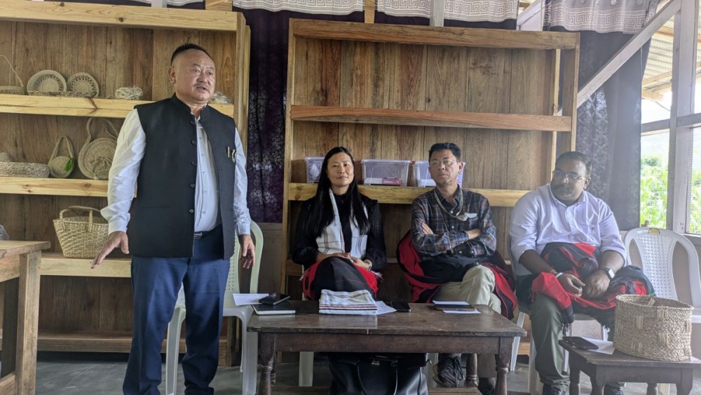 MLA and Advisor, S Kiusumew Yimkhiung speaks during the inauguration of the Banana Fibre Extraction Unit at Moya village, Kiphire on July 17. (Photo Courtesy: YouthNet)