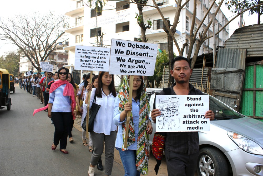 Alumni, students and other concerned persons from Nagaland held a solidarity walk and sit-in program on Monday, February 22, against the shrinking space for debate and dissent in the Indian sub-continent. (Morung Photo)