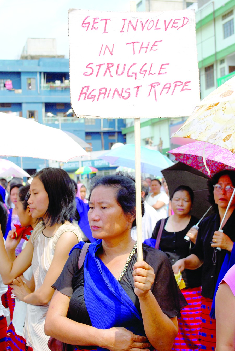 MORE THAN WORDS: Women activists seen here during a protest rally against the increased crime against women in the state. (Morung File Photo)