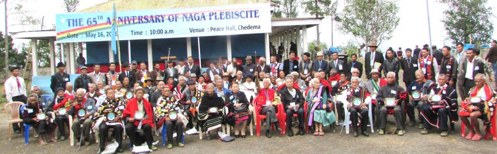 55 Plebiscite signatories including NNC President, Adinno Phizo and others during commemoration of the 65th anniversary of the Naga Plebiscite at Peace Hall, Chedema, on May 16. (Morung Photo)