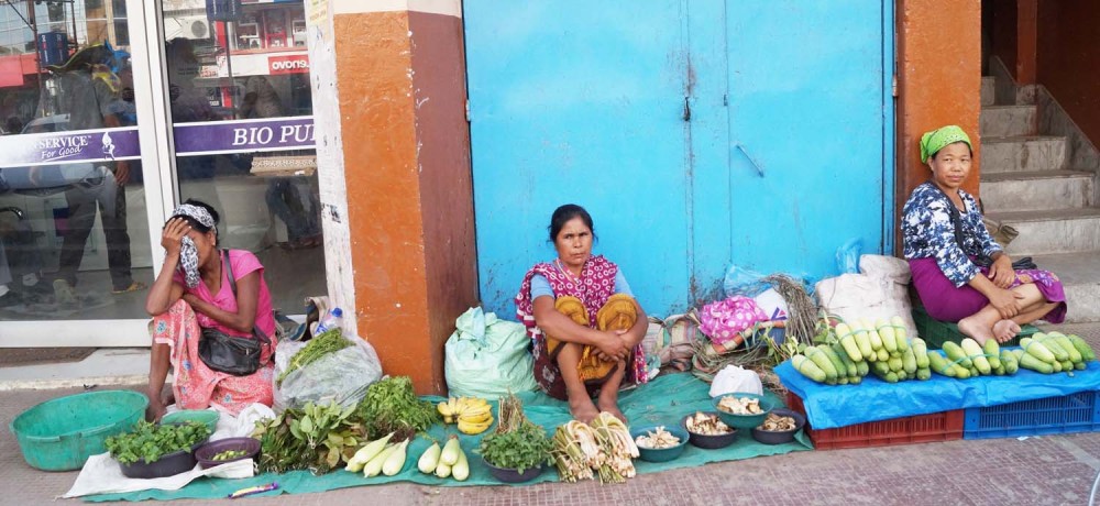 Women vendors from neighbouring Assam selling fresh vegetables in Dimapur. (Morung Photo)