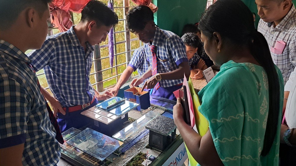 Students of Saint John’s School Diphupar B during the science exhibition held on August 22.