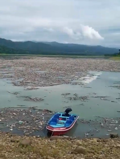 Garbage piled up in the Doyang reservoir as shown in this screengrab of a video that was circulated on social media.