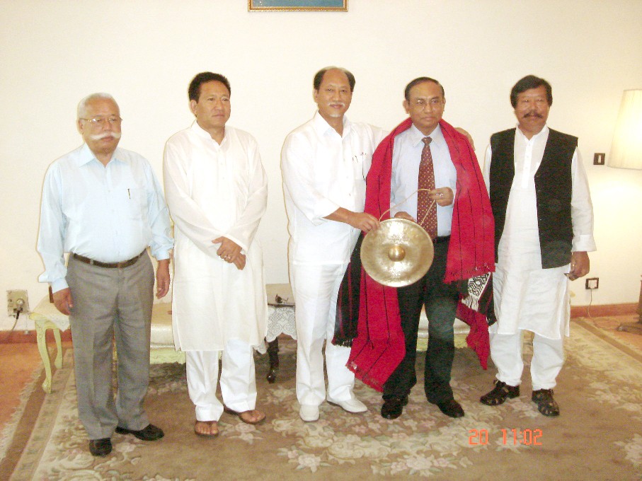 In this image released to the media, the Chief Minister of Nagaland Neiphiu Rio seen with  the Ambassador of Myanmar to India U-Kyi Thein whom the CM called on during his visit to Delhi. Also seen are Members of Parliament from Nagaland, CM Chang and Khekiho Zhimomi and Nagaland’s Planning Minister TR Zeliang.