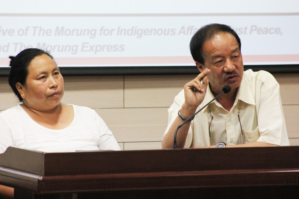 Neingulo Krome, Secretary General of the Naga Peoples’ Movement for Human Rights (NPMHR) makes a point during the interaction session of the Morung Lecture at DABA’s Elim Conference Hall, Duncan Bosti on April 2. Dr. Visakhonü Hibo, Principal of Japfü Christian College was the other speaker at the Lecture. (Morung Photo)