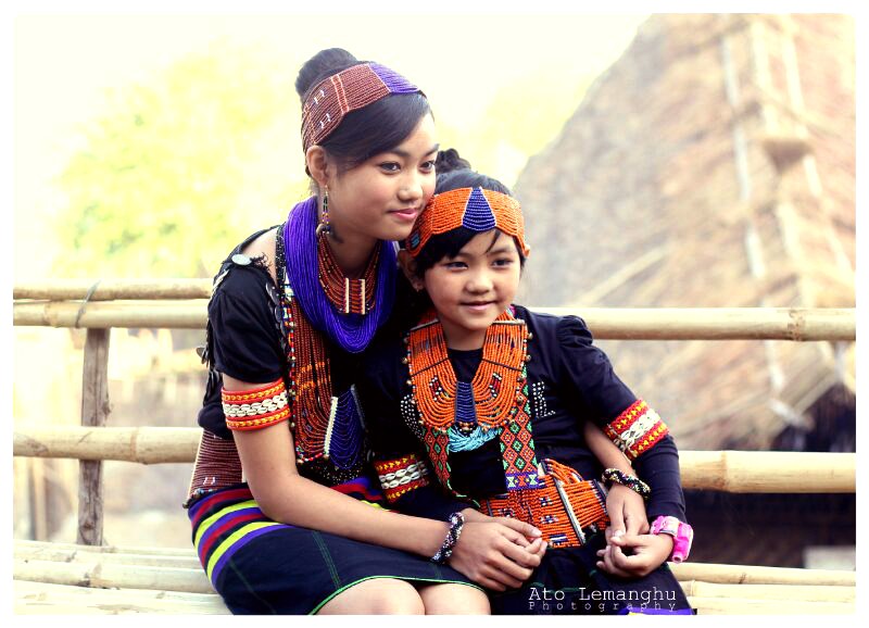 Young Konyak Naga girls in their traditional fineries. (Photo by: Ato Lemanghu)