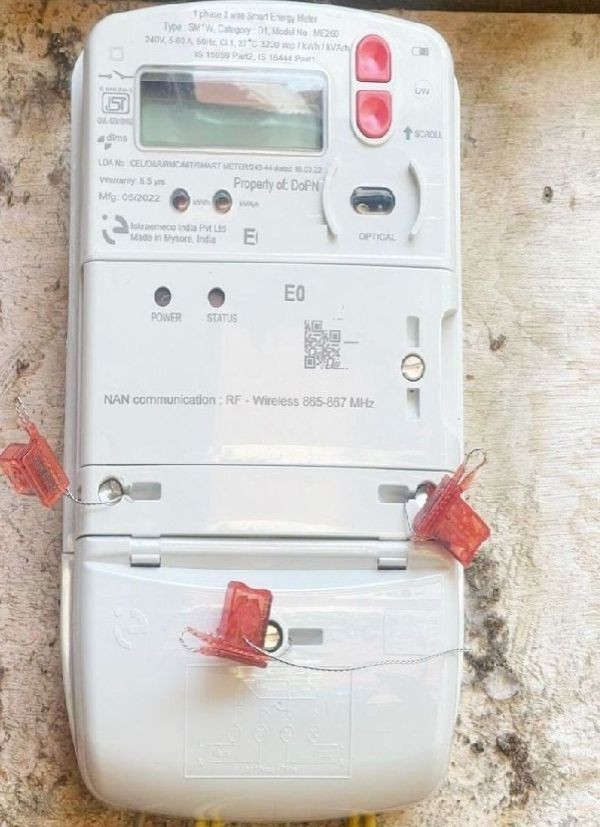 A prepaid smart meter installed by the  DoPN at a residence in Chümoukedima. On August 6, the Department reiterated its appeal for public cooperation in implementing smart metering across the State. (Morung File Photo)
