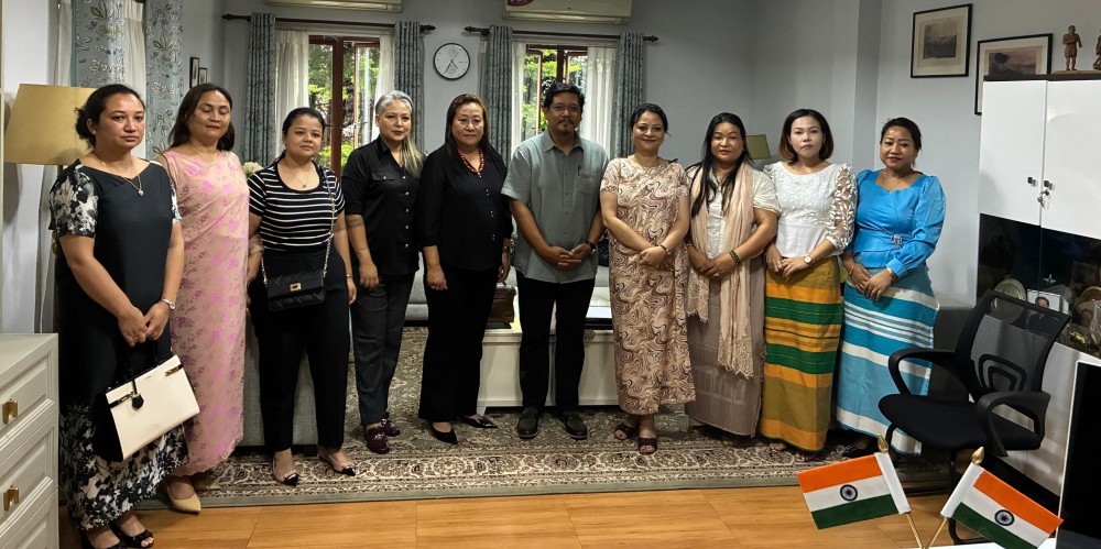 Members of National People's Women Front with NPP National President and Meghalaya CM Conrand Sangma during the Front’s State Presidential Meeting in Shillong on August 7. (Photo Courtesy: NPWF