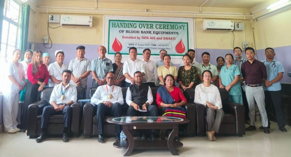Dignitaries and others during the donation of Blood Bank equipment to District Hospital, Mon on August 6.
