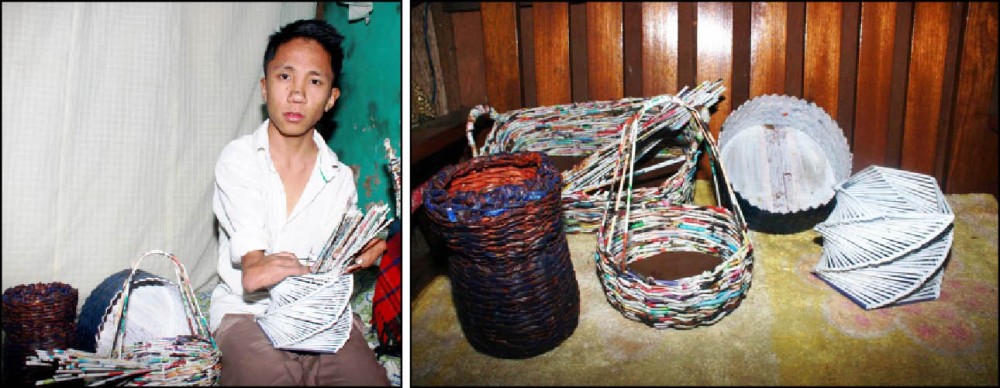 Temsukaba holding a basket he made during his passtime while pursuing a BSc dream.
