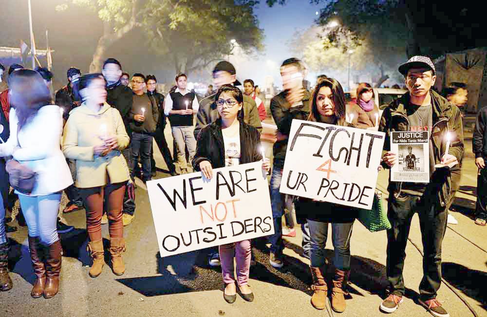 People from the North East are seen protesting in New Delhi, following the assault and subsequent death of Arunuchal Pradesh student Nido Tania in January this year. AP File Photo