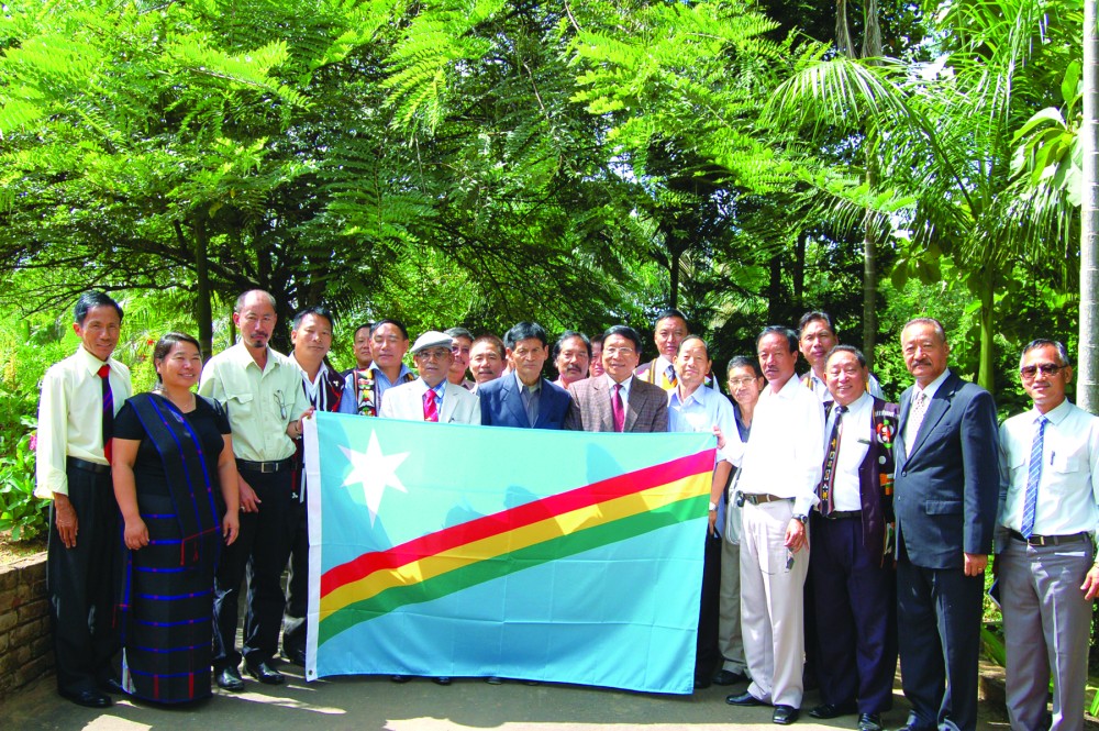 In this image released to the media, Brig (Retd) S. Singnya, Kedaghe of NNC/FGN, N. Kitovi Zhimomi, Ato Kilonser of GPRN/NSCN and Th. Muivah, Ato Kilonser of NSCN/GPRN are seen here along with their delegation and members of the Forum for Naga Reconciliation after the end of the Reconciliation meeting on September 18 in Dimapur. The three leaders stated that they have reconciled and have agreed to work out all differences as outlined in the “Covenant of Reconciliation.”