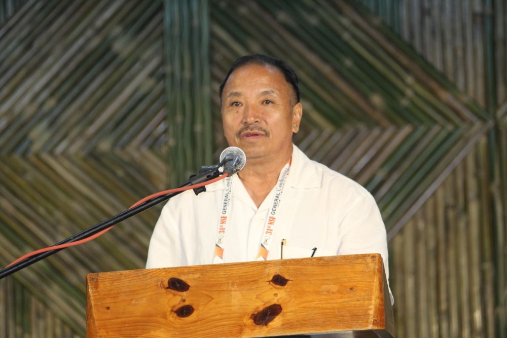 Nagaland’s Member of Parliament (Lok Sabha), S Supongmeren Jamir addresses the introductory session of the 31 NSF General Conference in  Tseminyu on August 27. (Morung Photo)
