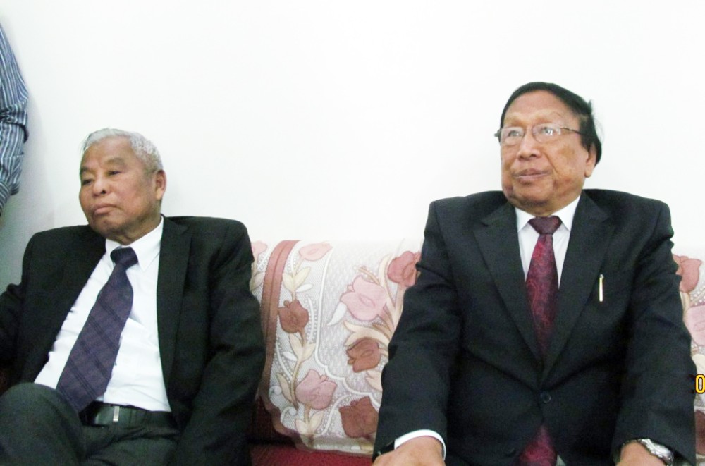 NSCN (IM) Chairman, Isak Chishi Swu (left) and General Secretary, Th Muivah, on their arrival at Dimapur airport from Delhi on Sunday.