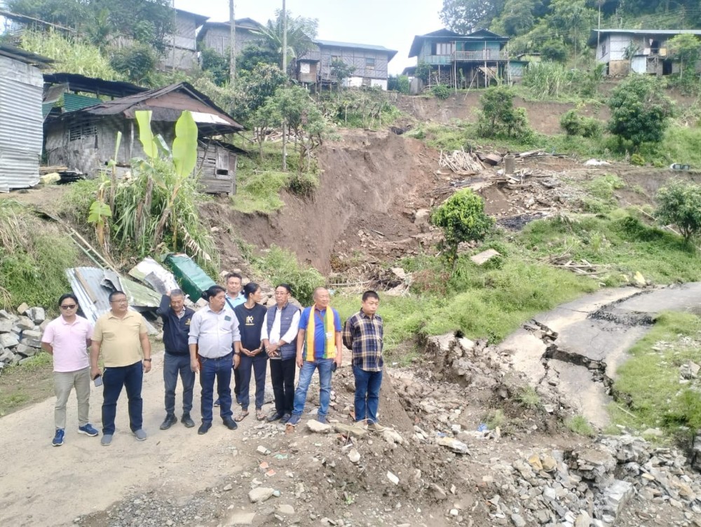 BJP Mokokchung district president and others during a visit to landslide site at Chungtia