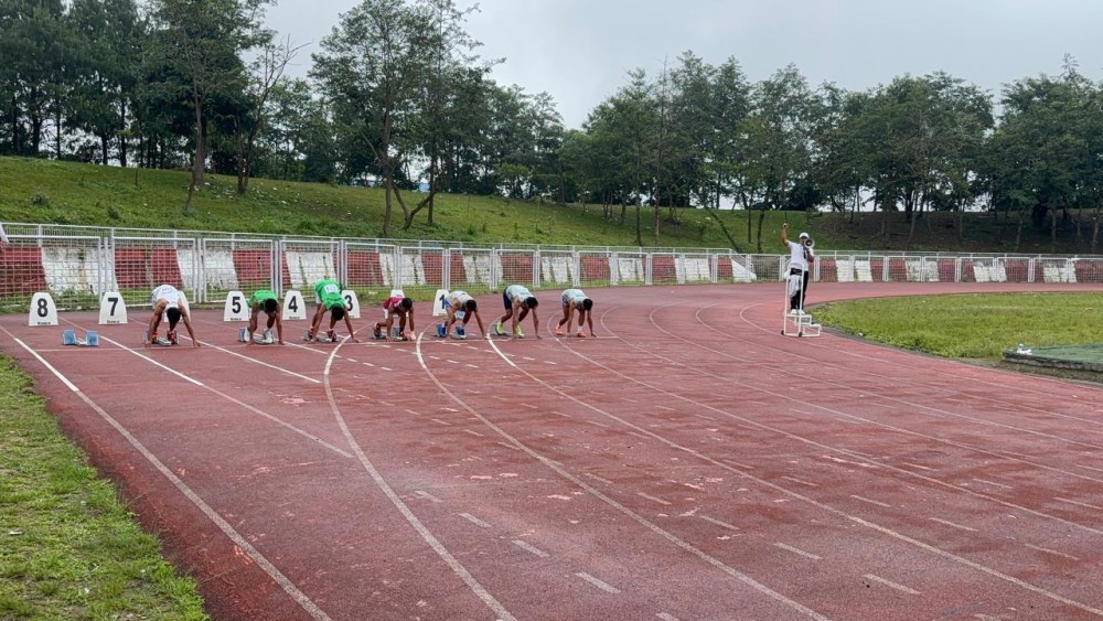 Athletes compete during the Nagaland Junior Athletics Championships 2025 at Indira Gandhi Stadium, Kohima on September 10.