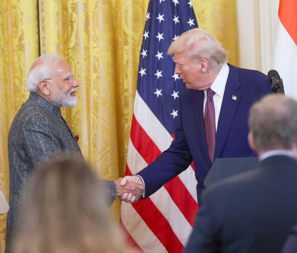 Washington: Prime Minister Narendra Modi with the President of USA Donald Trump at Joint Press Conference at White House in Washington DC, on Friday Feburary 14, 2025. (Photo: IANS)