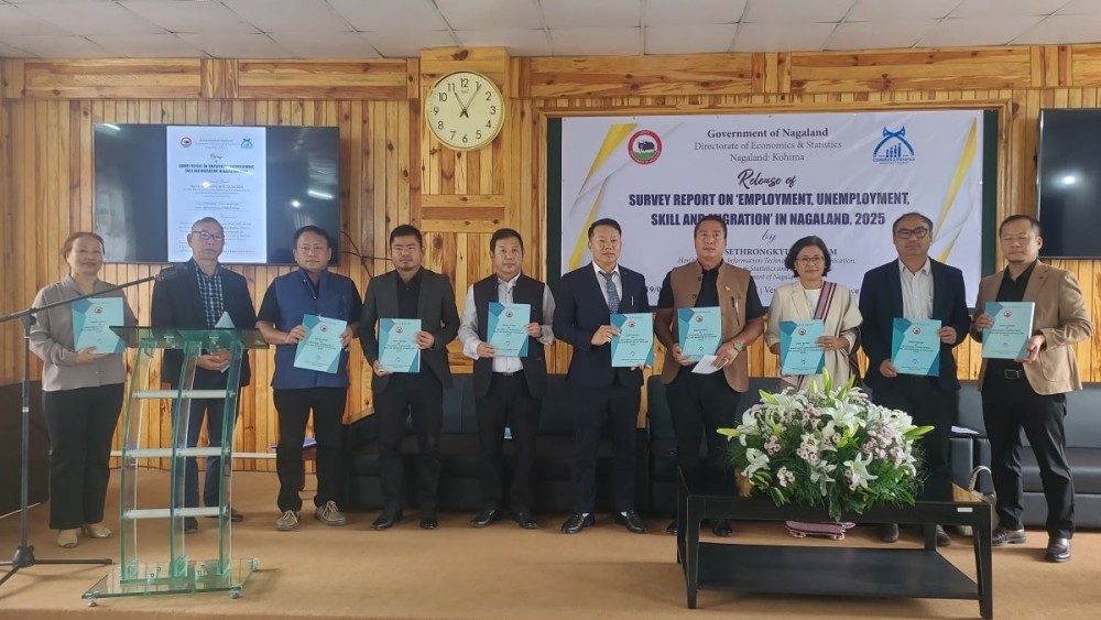 Sethrongkyu Sangtam and others during the release of Survey Report on Employment, Unemployment, Skill and Migration in Nagaland 2025 on September 19 in Kohima. Morung Photo