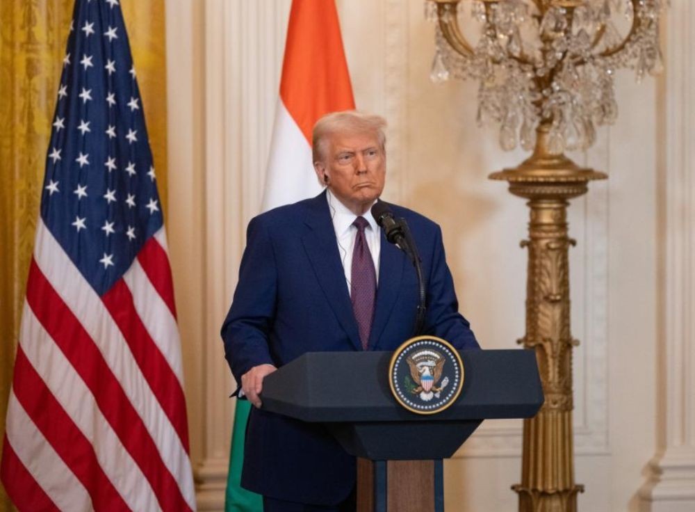 U.S. President Donald Trump attends a press conference at the White House in Washington D.C., the United States, Feb. 13, 2025. (Photo source: Xinhua/Hu Yousong/IANS)