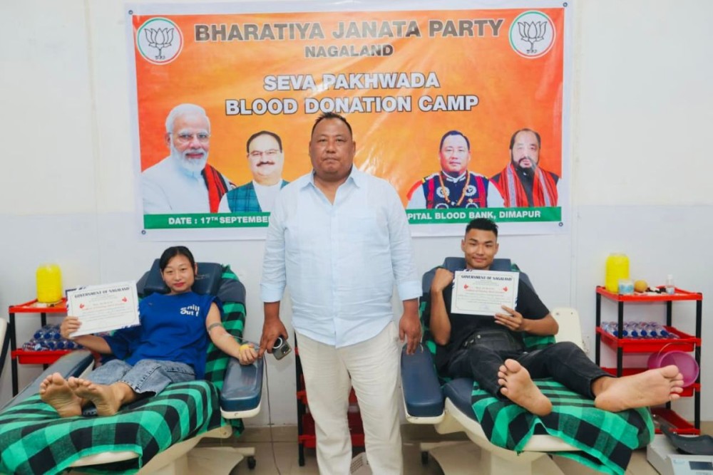 Benjamin Yepthomi visits blood donation camp in Dimapur.