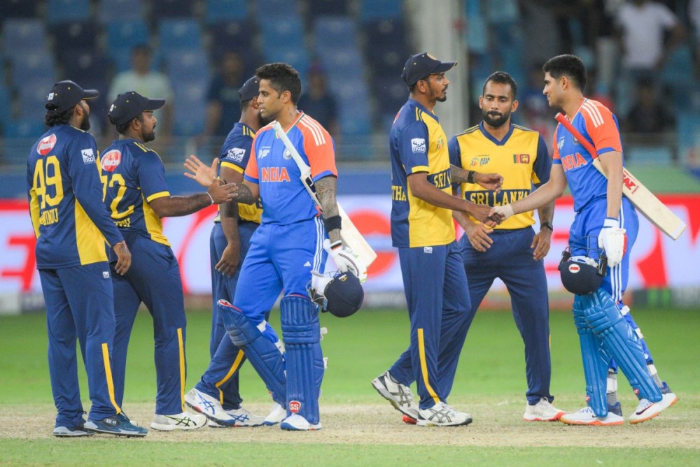 Dubai: Players greet each other at the end of the Asia Cup 2025 match between India and Sri Lanka at Dubai International Stadium in Dubai on Friday, September 26, 2025. (Photo: IANS/Biplab Banerjee)