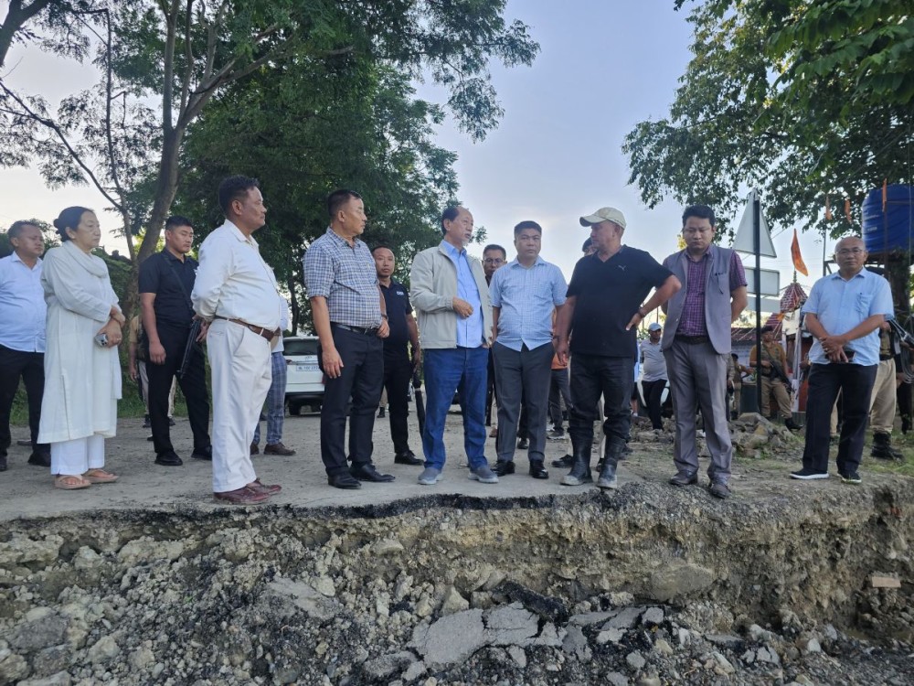 Chief Minister, Dr Neiphiu Rio inspecting the landslide-affected stretch of National Highway-29 at Liezocha, Old BRTF (near temple) on September 25. (DIPR Photo)