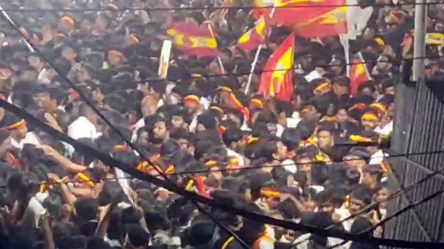 Karur: A large crowd gathers during actor Vijay’s rally, resulting in a stampede?like situation in Karur, Tamil Nadu, Saturday, September 27, 2025. (Photo: IANS/Screen Grab)