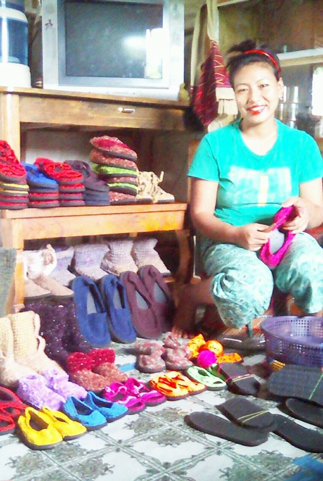Anyam Julie Konyak and her crochet footwear products.