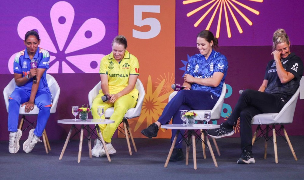 Bengaluru: From left, India’s captain Harmanpreet Kaur, Australia’s captain Alyssa Healy, England’s captain Nat Sciver-Brunt, and New Zealand’s captain Sophie Devine during an interactive panel discussion as part of ‘Captains’ Day,’ ahead of the ICC Women’s Cricket World Cup 2025, in Bengaluru on Friday, September 26, 2025. (Photo: IANS)
